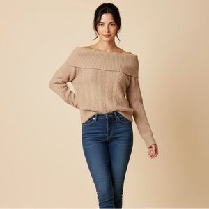 Jessica Simpson Off-Shoulder Beige Sweater